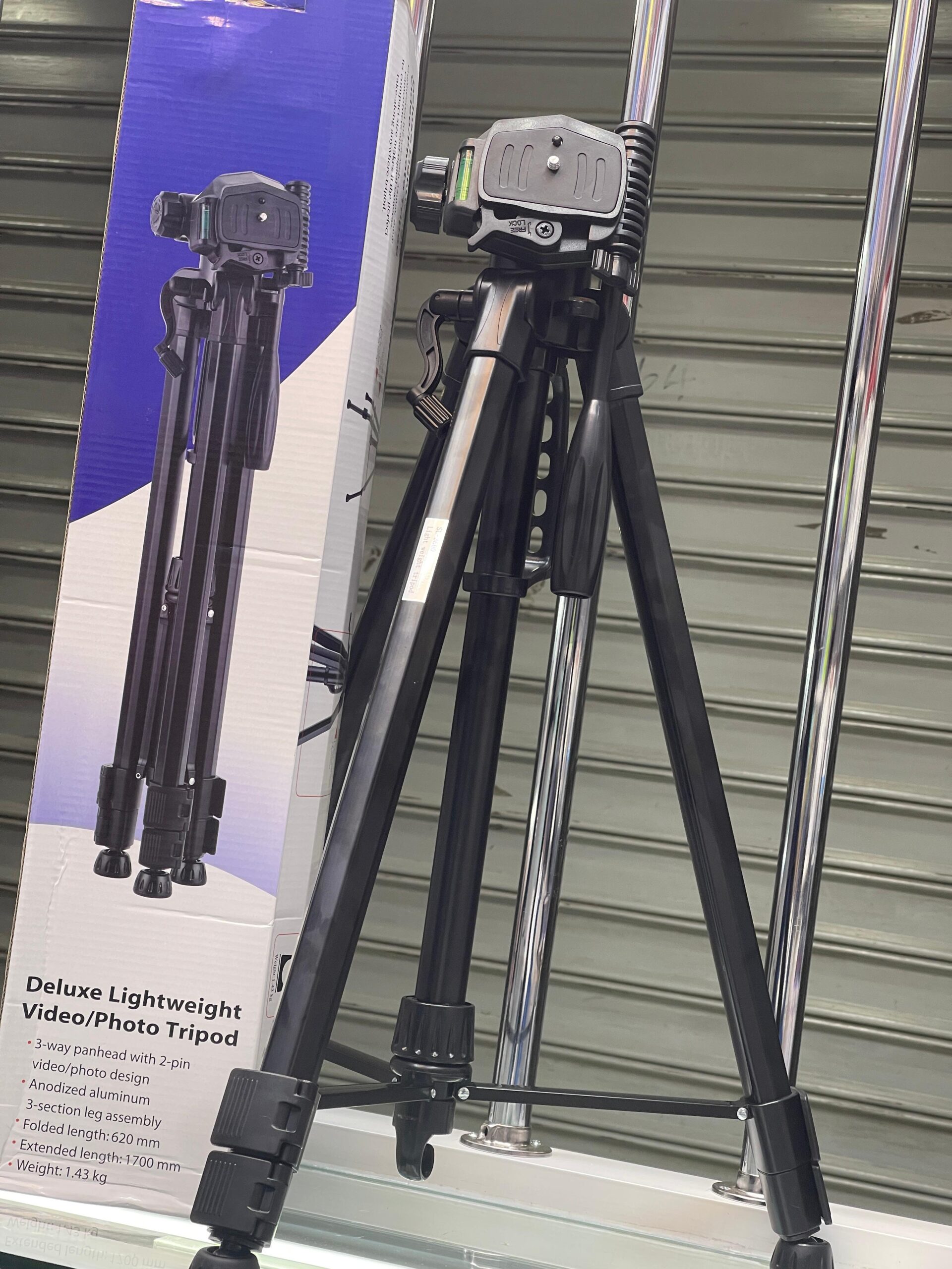 Deluxe Video & Photo Tripod – Strong Adjustable Stand (1.7m) with Stability Hook & Bag